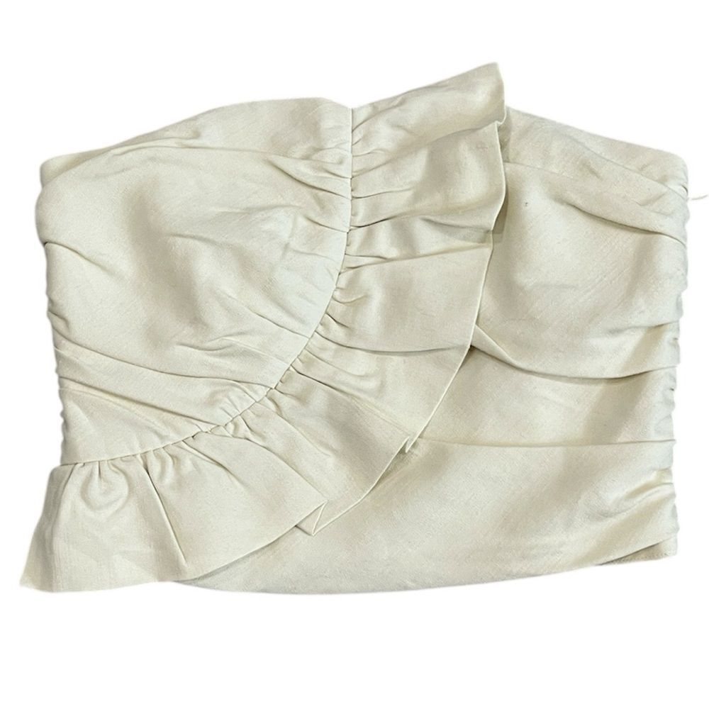 Sezane Nelsia Blouse Bustier Top Ecru Cream Ruffle Strapless Women 38 US 6 Linen